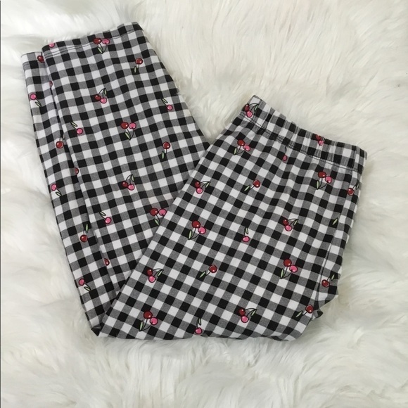 No boundaries girls L 11-13 black check legging with cherries - Picture 1 of 9